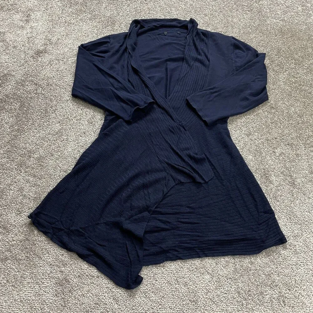 Unbranded Wrap Sweater Womens Medium Navy Blue Soft Mid Length Cardigan Ladies
